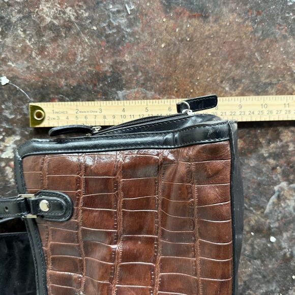 M.C. Croc Embossed Shoulder Bag Woven Flap Heart Charm Black Brown Satchel Purse - Picture 13 of 14